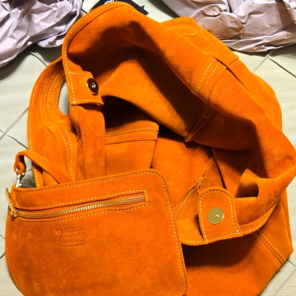 Italian orange suede hobo bag - Picture 6 of 16